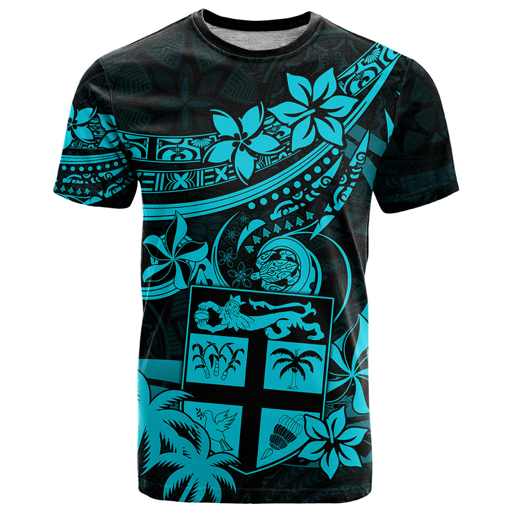 Fiji Islands T Shirt Coat of Arms Fijian Flower Polynesian Pattern Aqua LT9 Aqua - Polynesian Pride
