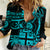 Fiji Islands Women Casual Shirt Coat of Arms Fijian Flower Polynesian Pattern - Aqua LT9 Female Aqua - Polynesian Pride