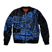 Fiji Islands Bomber Jacket Coat of Arms Fijian Flower Polynesian Pattern - Blue LT9 Unisex Blue - Polynesian Pride