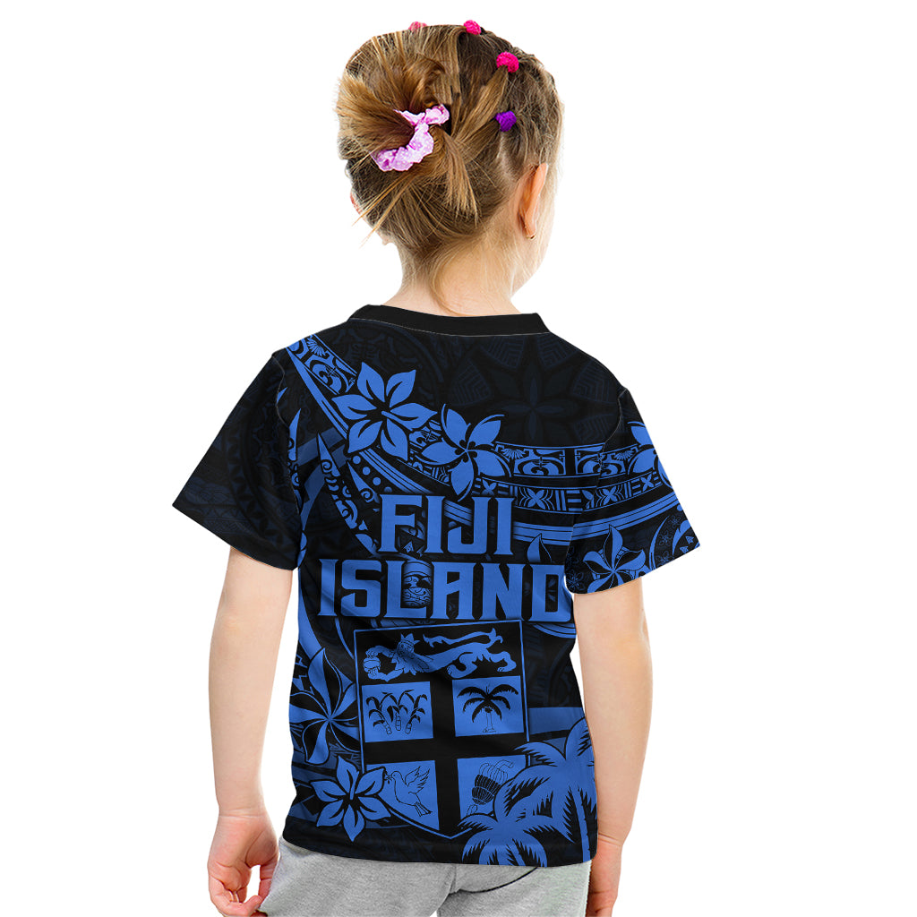 Fiji Islands Kid T Shirt Coat of Arms Fijian Flower Polynesian Pattern - Blue LT9 - Polynesian Pride