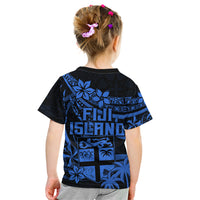 Fiji Islands Kid T Shirt Coat of Arms Fijian Flower Polynesian Pattern - Blue LT9 - Polynesian Pride