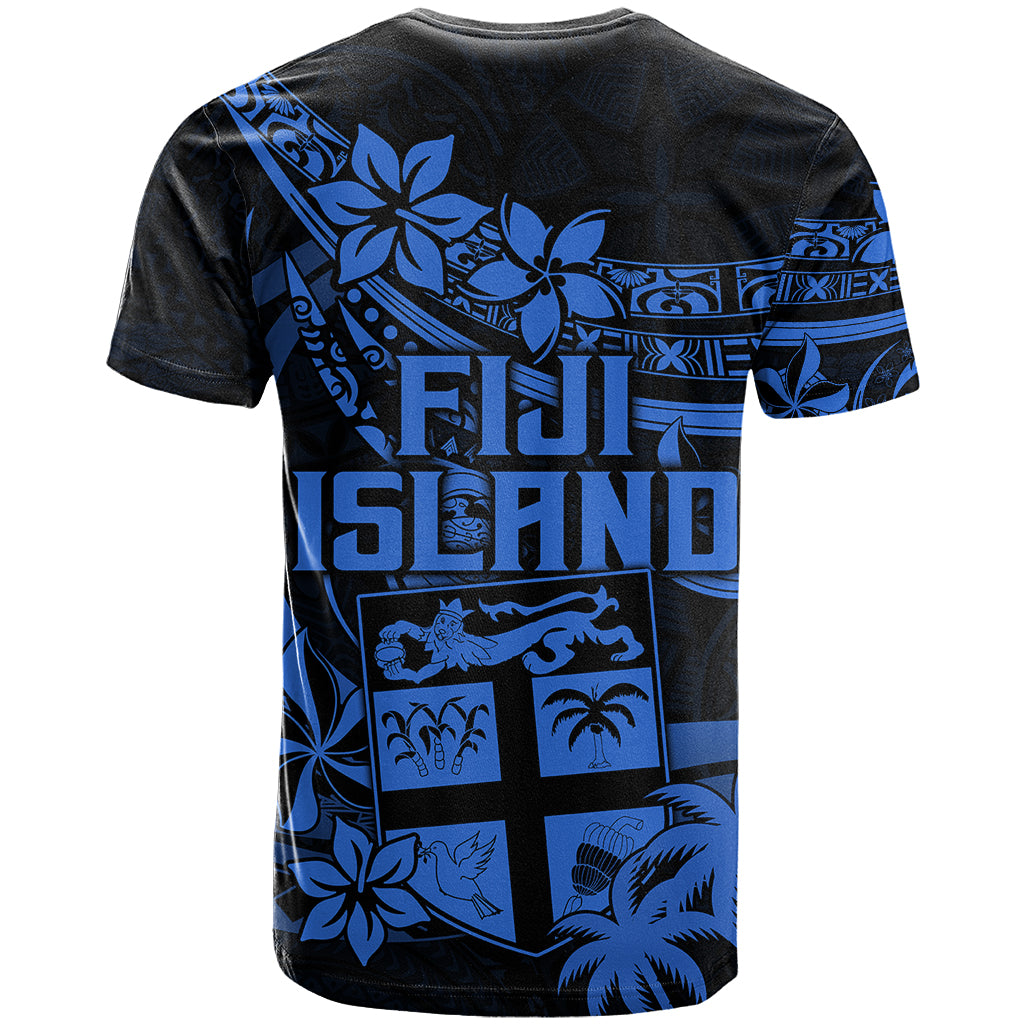 Fiji Islands T Shirt Coat of Arms Fijian Flower Polynesian Pattern Blue LT9 - Polynesian Pride
