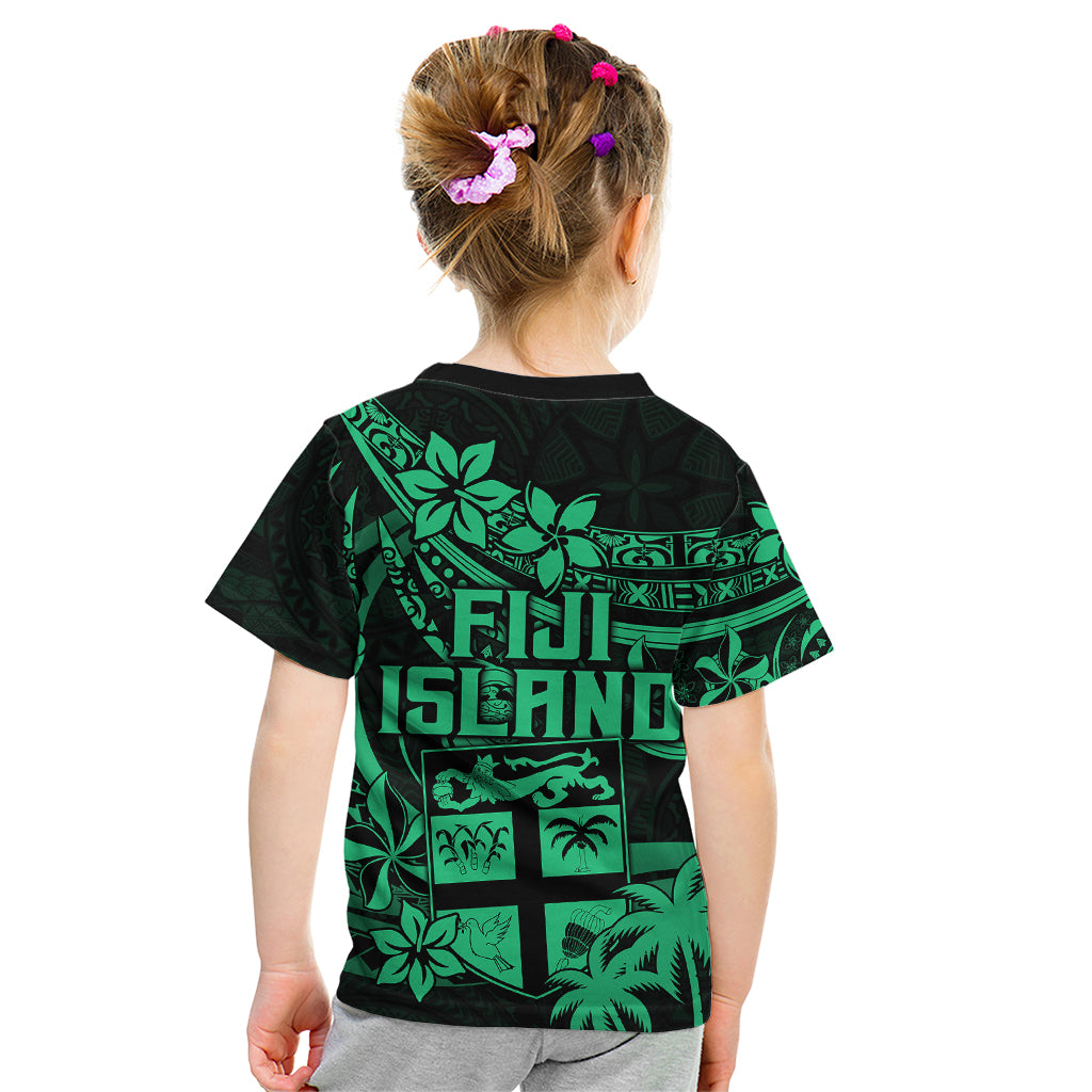 Fiji Islands Kid T Shirt Coat of Arms Fijian Flower Polynesian Pattern - Green LT9 - Polynesian Pride
