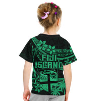 Fiji Islands Kid T Shirt Coat of Arms Fijian Flower Polynesian Pattern - Green LT9 - Polynesian Pride