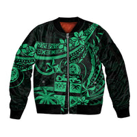 Fiji Islands Sleeve Zip Bomber Jacket Coat of Arms Fijian Flower Polynesian Pattern - Green LT9 Unisex Green - Polynesian Pride