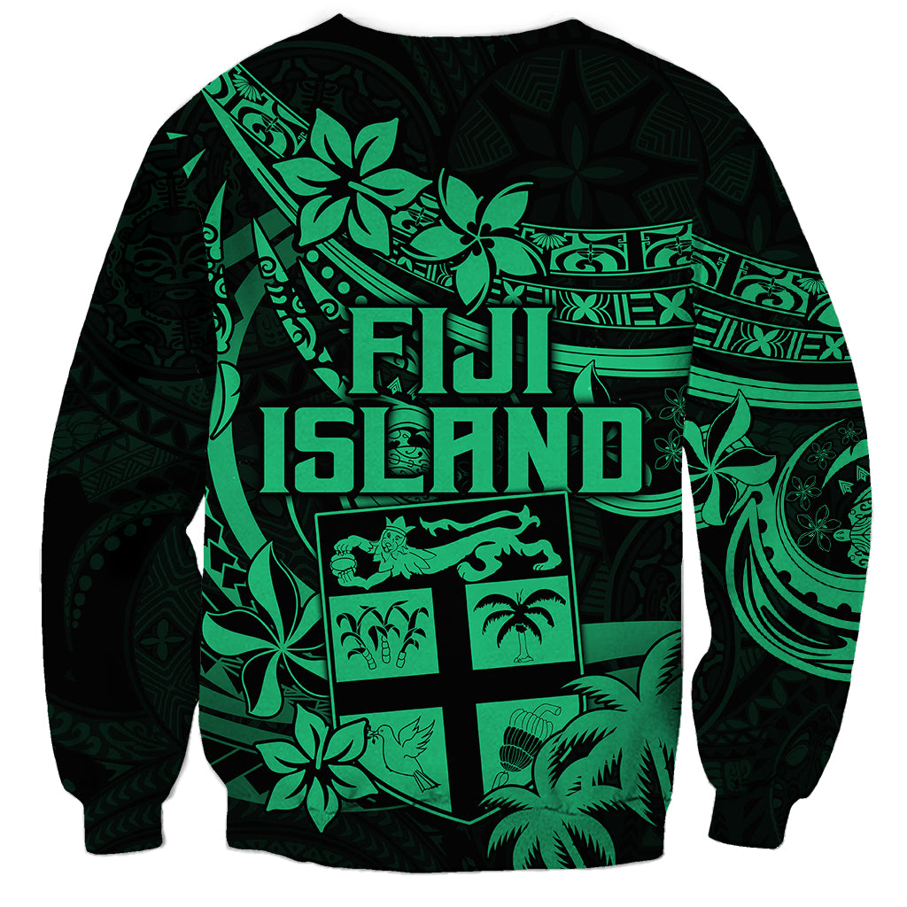 Fiji Islands Sweatshirt Coat of Arms Fijian Flower Polynesian Pattern - Green LT9 - Polynesian Pride