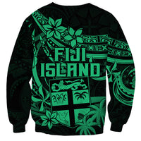 Fiji Islands Sweatshirt Coat of Arms Fijian Flower Polynesian Pattern - Green LT9 - Polynesian Pride