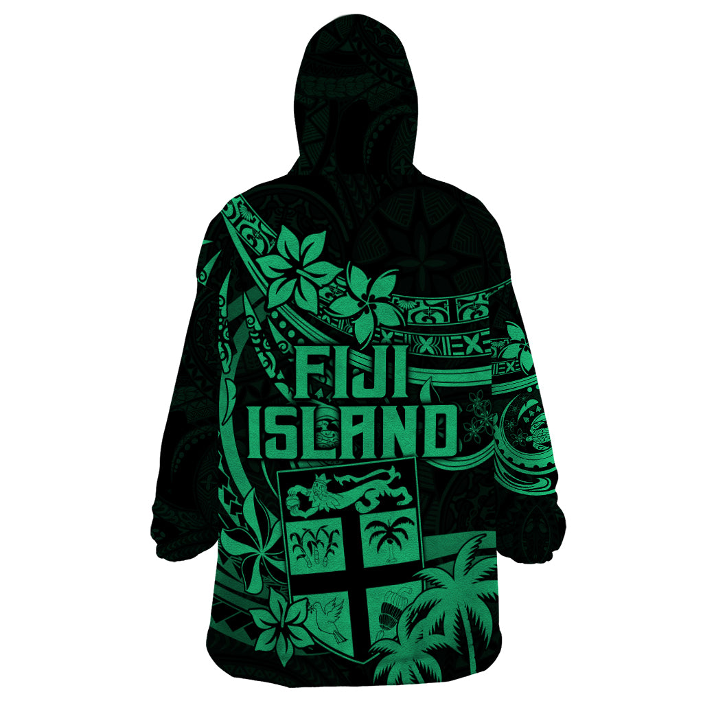 Fiji Islands Wearable Blanket Hoodie Coat of Arms Fijian Flower Polynesian Pattern - Green LT9 - Polynesian Pride