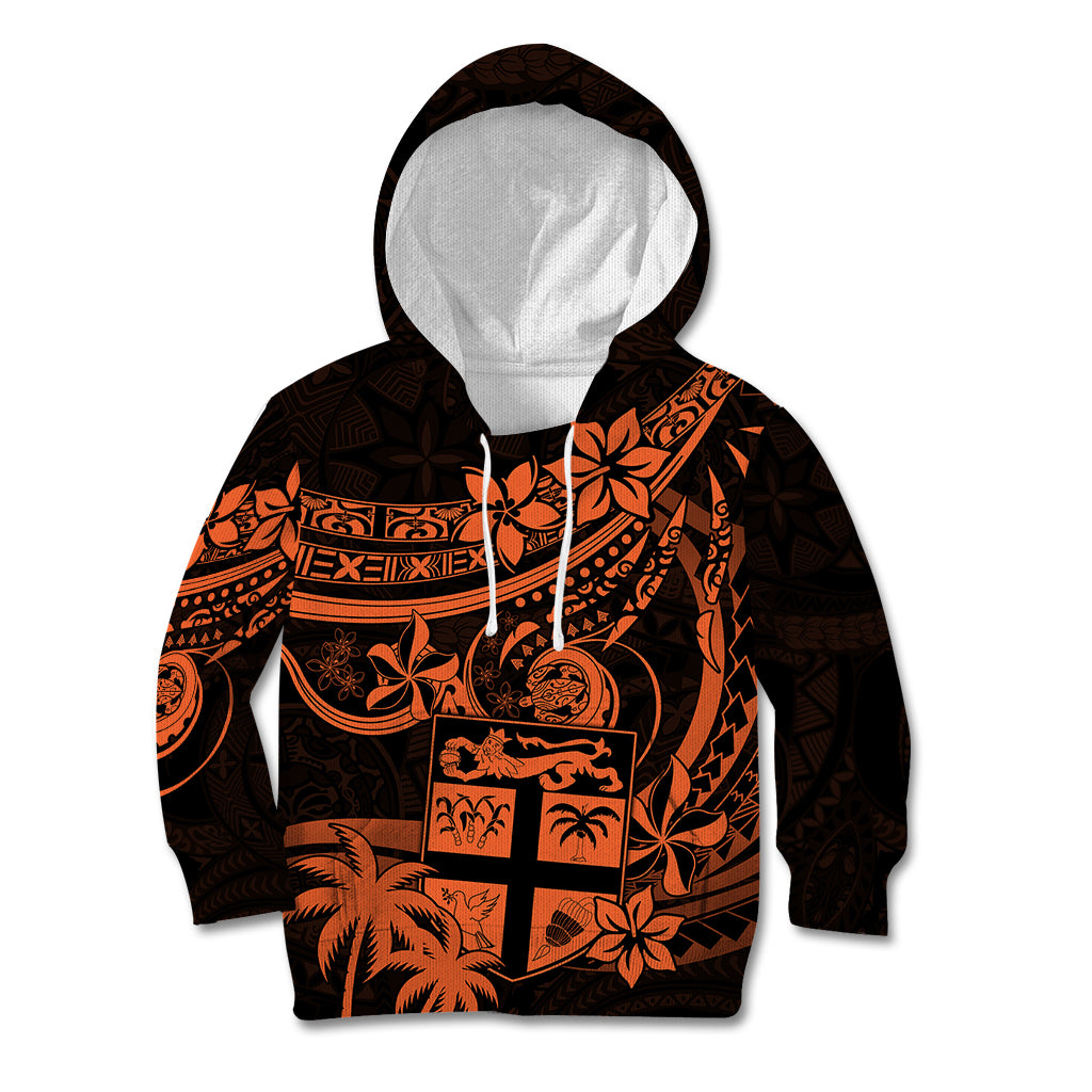 Fiji Islands Kid Hoodie Coat of Arms Fijian Flower Polynesian Pattern - Orange LT9 Orange - Polynesian Pride