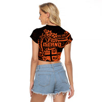 Fiji Islands Raglan Cropped T Shirt Coat of Arms Fijian Flower Polynesian Pattern - Orange LT9 - Polynesian Pride