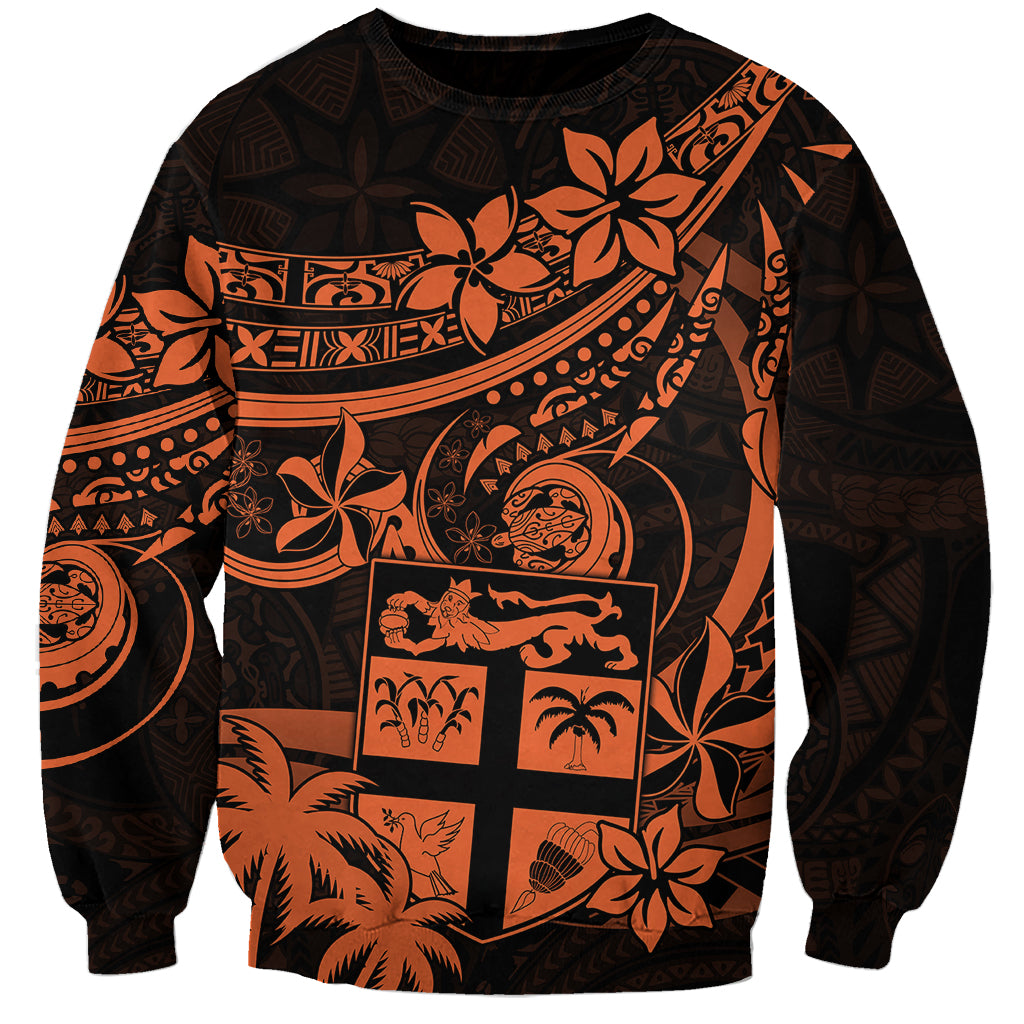 Fiji Islands Sweatshirt Coat of Arms Fijian Flower Polynesian Pattern - Orange LT9 Unisex Orange - Polynesian Pride