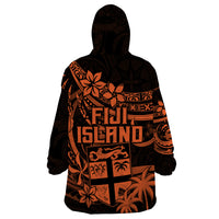Fiji Islands Wearable Blanket Hoodie Coat of Arms Fijian Flower Polynesian Pattern - Orange LT9 - Polynesian Pride