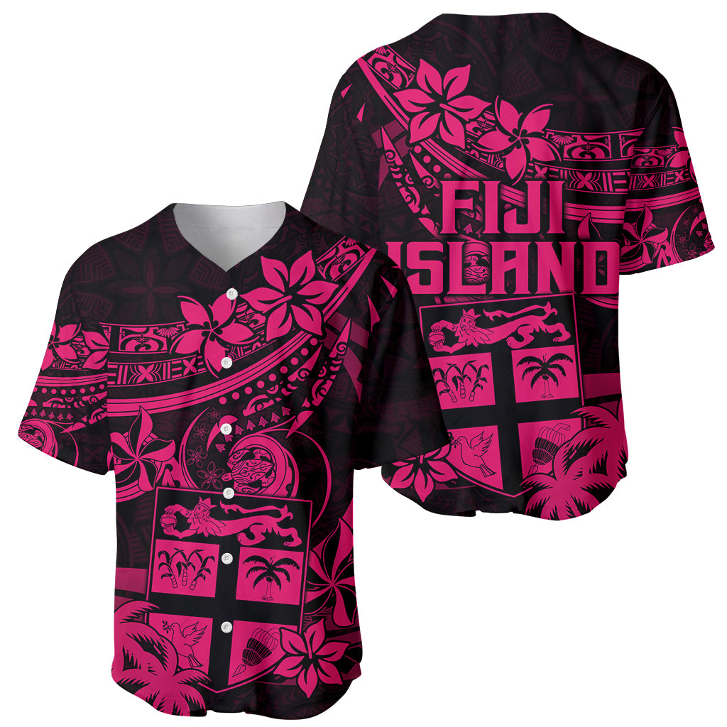 Fiji Islands Baseball Jersey Coat of Arms Fijian Flower Polynesian Pattern - Pink LT9 - Polynesian Pride