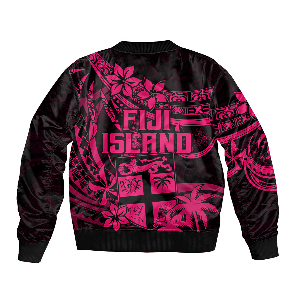 Fiji Islands Bomber Jacket Coat of Arms Fijian Flower Polynesian Pattern - Pink LT9 - Polynesian Pride