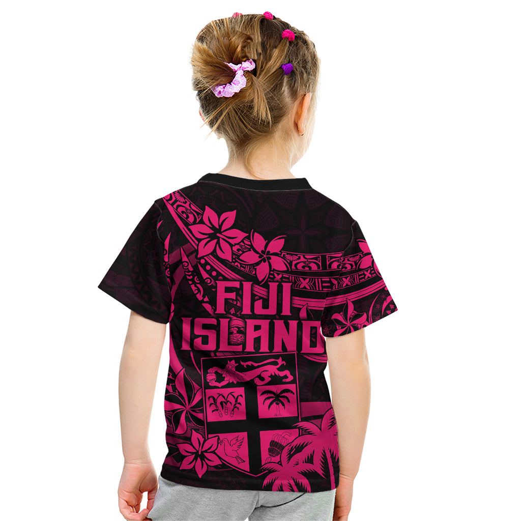 Fiji Islands Kid T Shirt Coat of Arms Fijian Flower Polynesian Pattern - Pink LT9 - Polynesian Pride