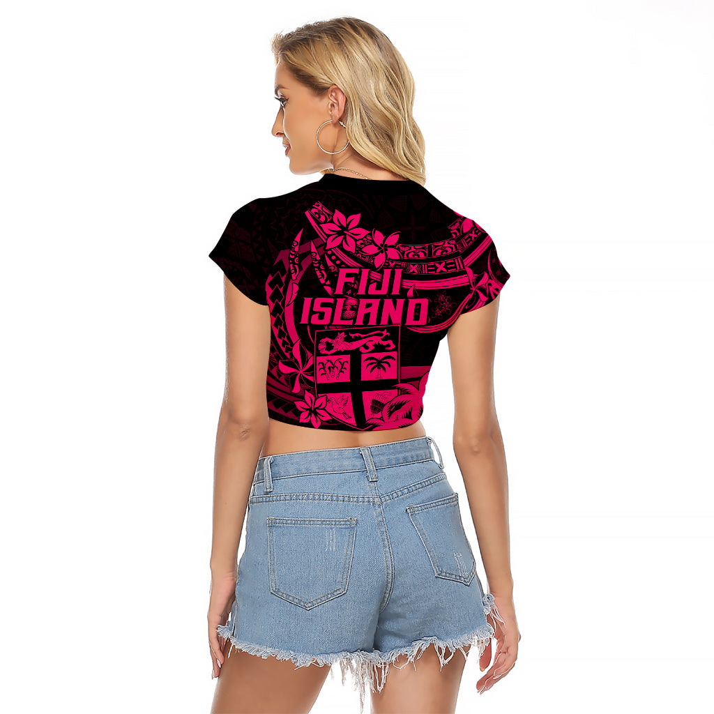 Fiji Islands Raglan Cropped T Shirt Coat of Arms Fijian Flower Polynesian Pattern - Pink LT9 - Polynesian Pride