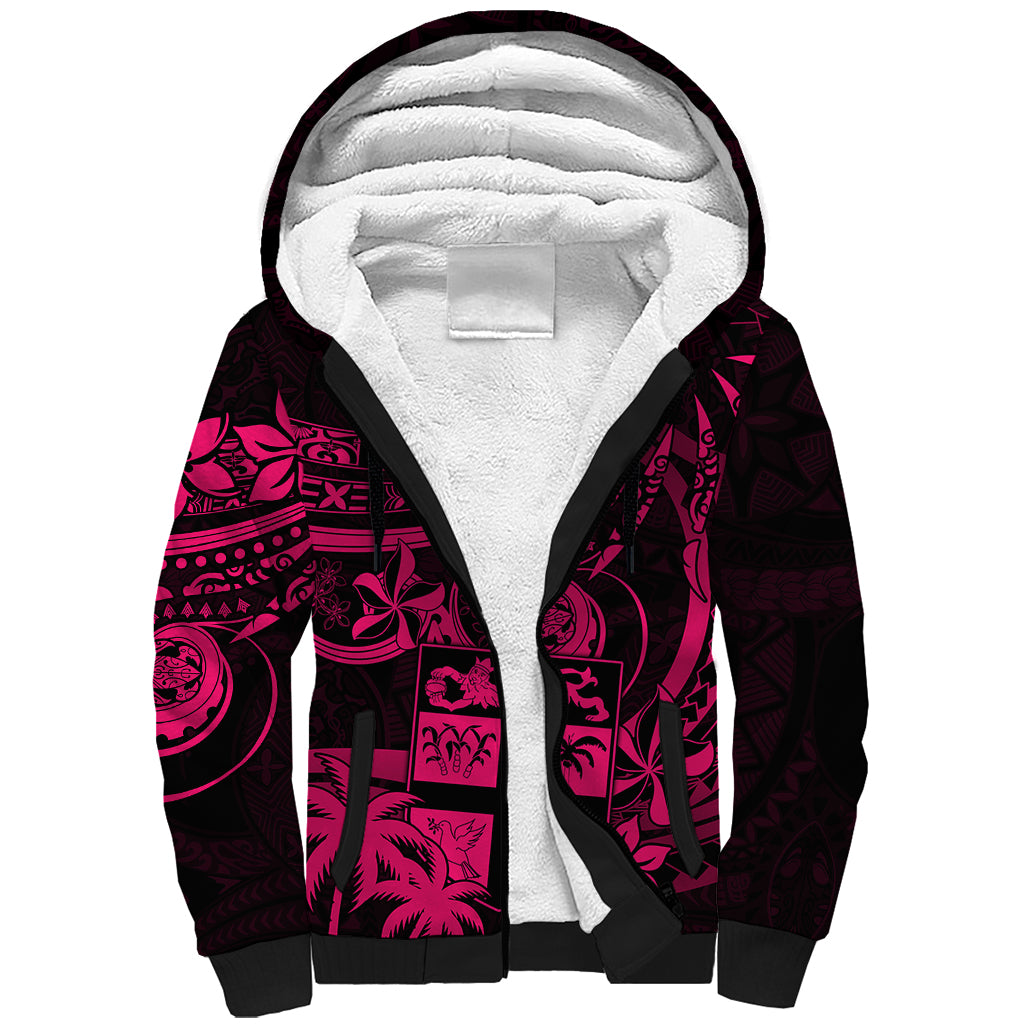 Fiji Islands Sherpa Hoodie Coat of Arms Fijian Flower Polynesian Pattern - Pink LT9 Unisex Pink - Polynesian Pride