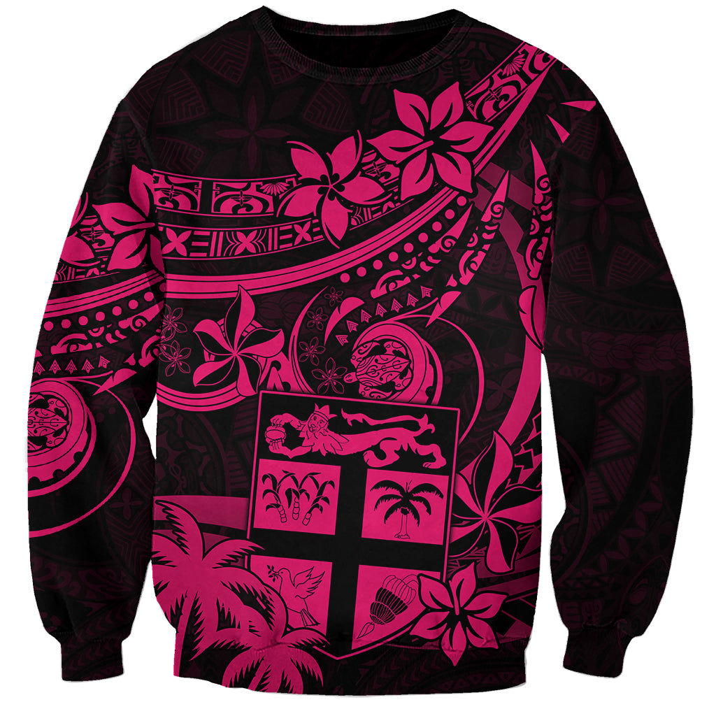 Fiji Islands Sweatshirt Coat of Arms Fijian Flower Polynesian Pattern - Pink LT9 Unisex Pink - Polynesian Pride