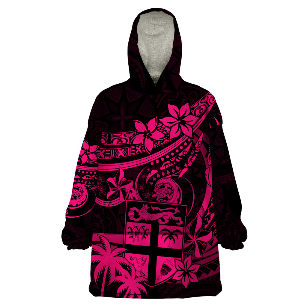 Fiji Islands Wearable Blanket Hoodie Coat of Arms Fijian Flower Polynesian Pattern - Pink LT9 One Size Pink - Polynesian Pride