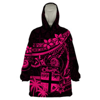 Fiji Islands Wearable Blanket Hoodie Coat of Arms Fijian Flower Polynesian Pattern - Pink LT9 One Size Pink - Polynesian Pride