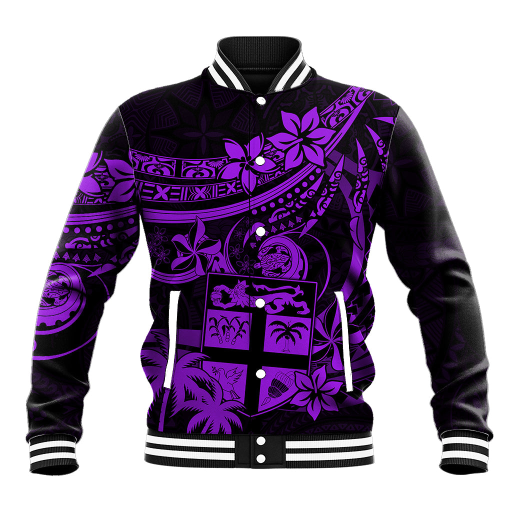 Fiji Islands Baseball Jacket Coat of Arms Fijian Flower Polynesian Pattern - Purple LT9 Unisex Purple - Polynesian Pride