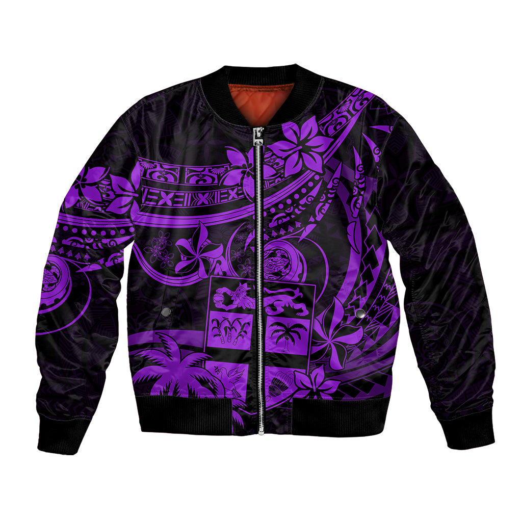 Fiji Islands Bomber Jacket Coat of Arms Fijian Flower Polynesian Pattern - Purple LT9 Unisex Purple - Polynesian Pride