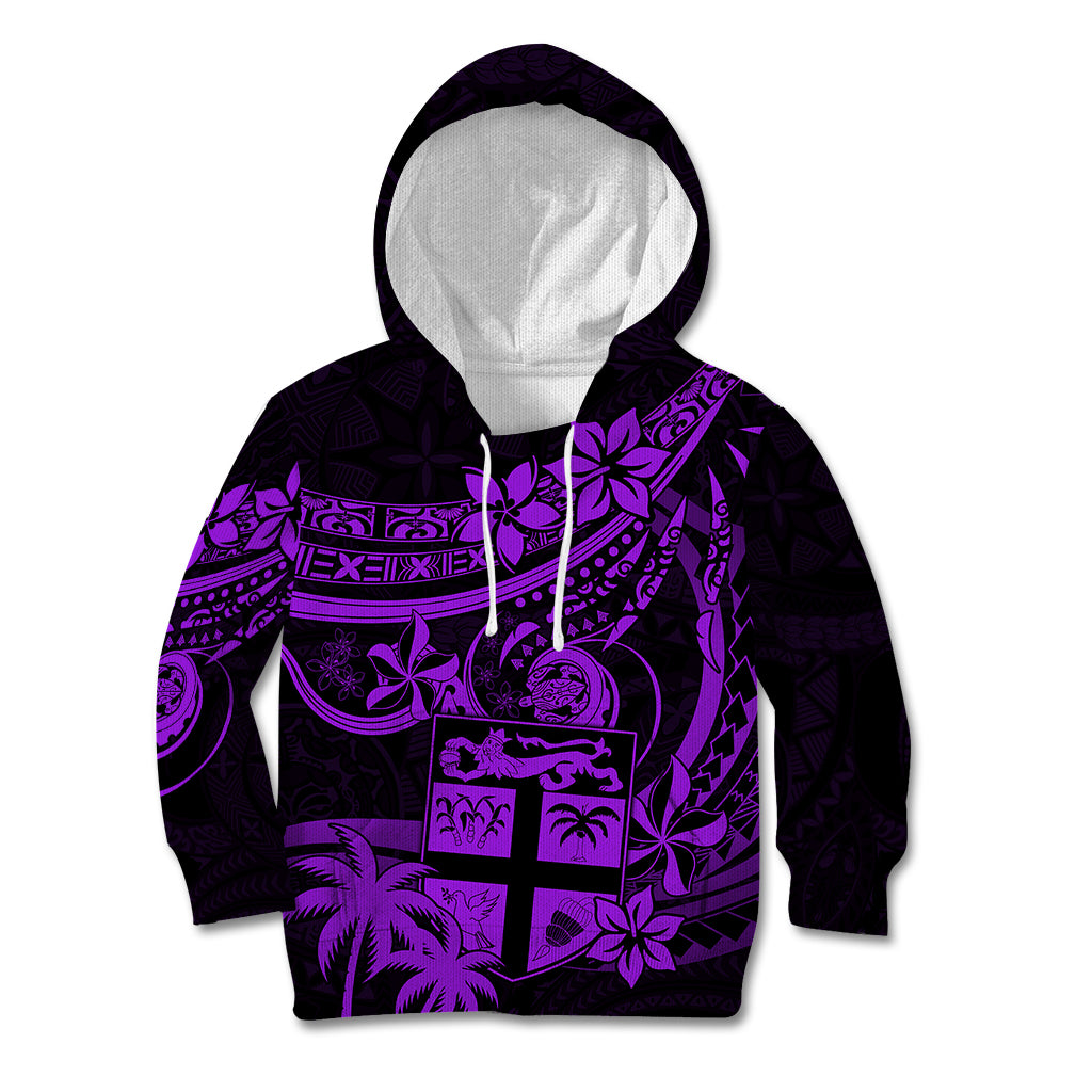 Fiji Islands Kid Hoodie Coat of Arms Fijian Flower Polynesian Pattern - Purple LT9 Purple - Polynesian Pride