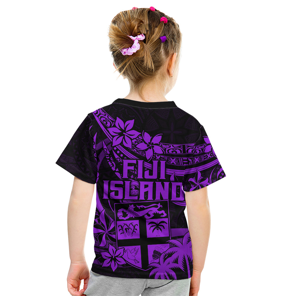Fiji Islands Kid T Shirt Coat of Arms Fijian Flower Polynesian Pattern - Purple LT9 - Polynesian Pride