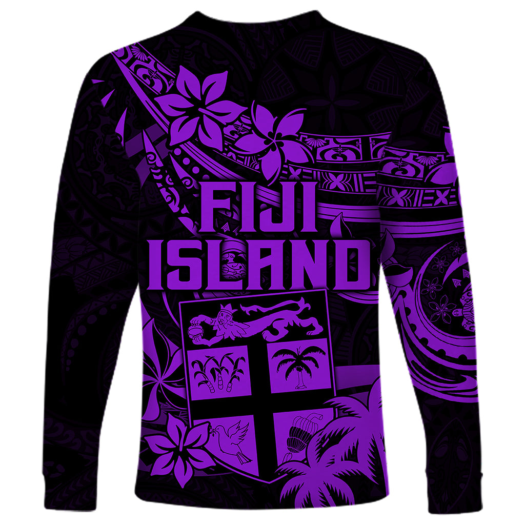 Fiji Islands Long Sleeve Shirt Coat of Arms Fijian Flower Polynesian Pattern - Purple LT9 - Polynesian Pride