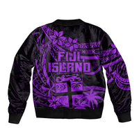 Fiji Islands Sleeve Zip Bomber Jacket Coat of Arms Fijian Flower Polynesian Pattern - Purple LT9 - Polynesian Pride