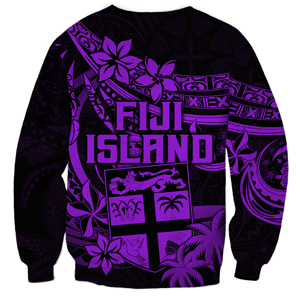 Fiji Islands Sweatshirt Coat of Arms Fijian Flower Polynesian Pattern - Purple LT9 - Polynesian Pride