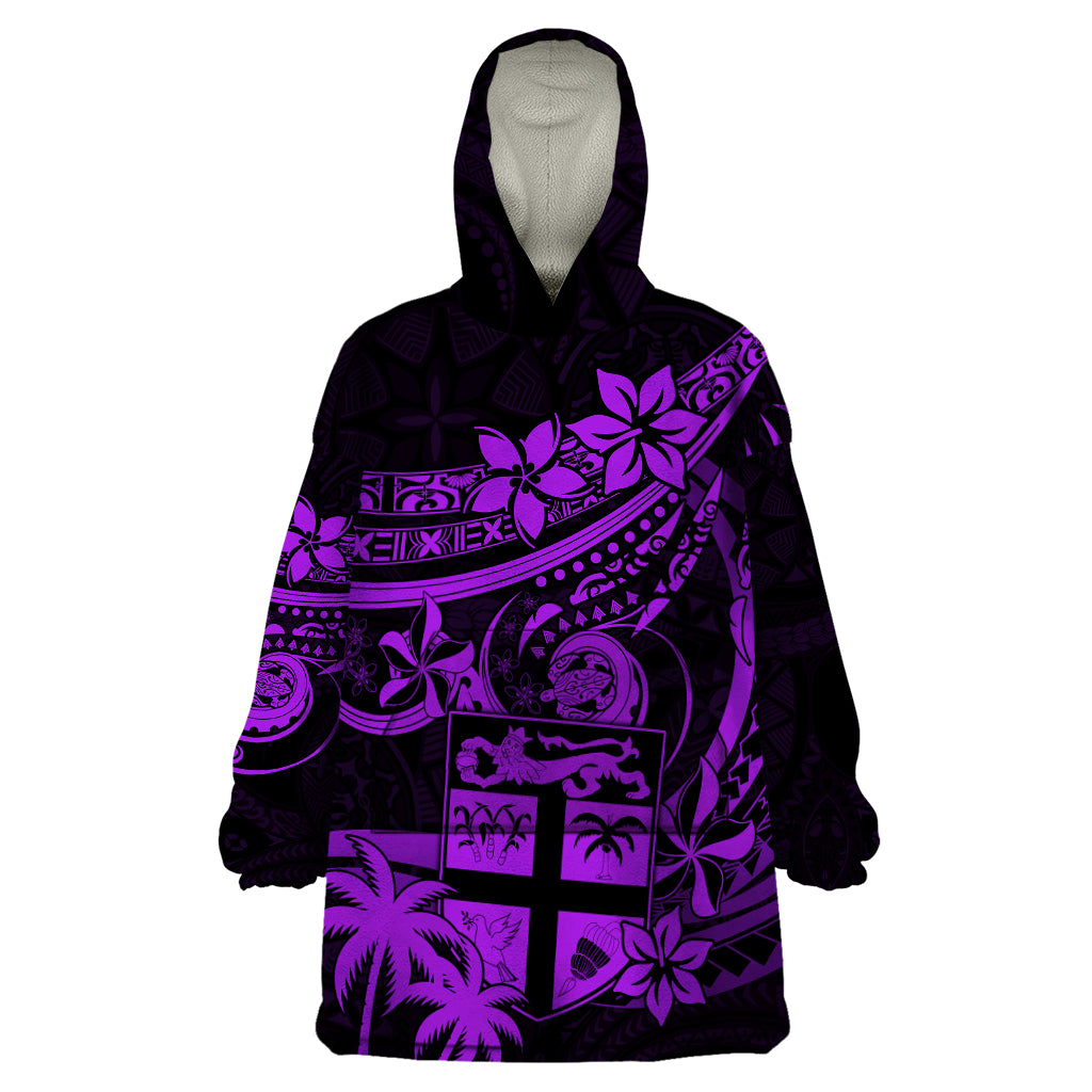 Fiji Islands Wearable Blanket Hoodie Coat of Arms Fijian Flower Polynesian Pattern - Purple LT9 One Size Purple - Polynesian Pride