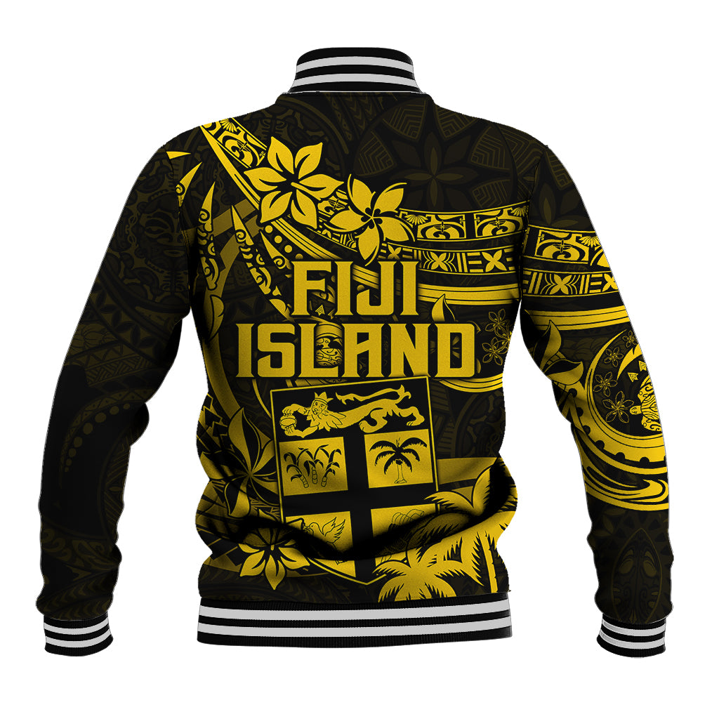 Fiji Islands Baseball Jacket Coat of Arms Fijian Flower Polynesian Pattern - Yellow LT9 - Polynesian Pride