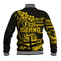 Fiji Islands Baseball Jacket Coat of Arms Fijian Flower Polynesian Pattern - Yellow LT9 - Polynesian Pride