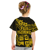 Fiji Islands Kid T Shirt Coat of Arms Fijian Flower Polynesian Pattern - Yellow LT9 - Polynesian Pride