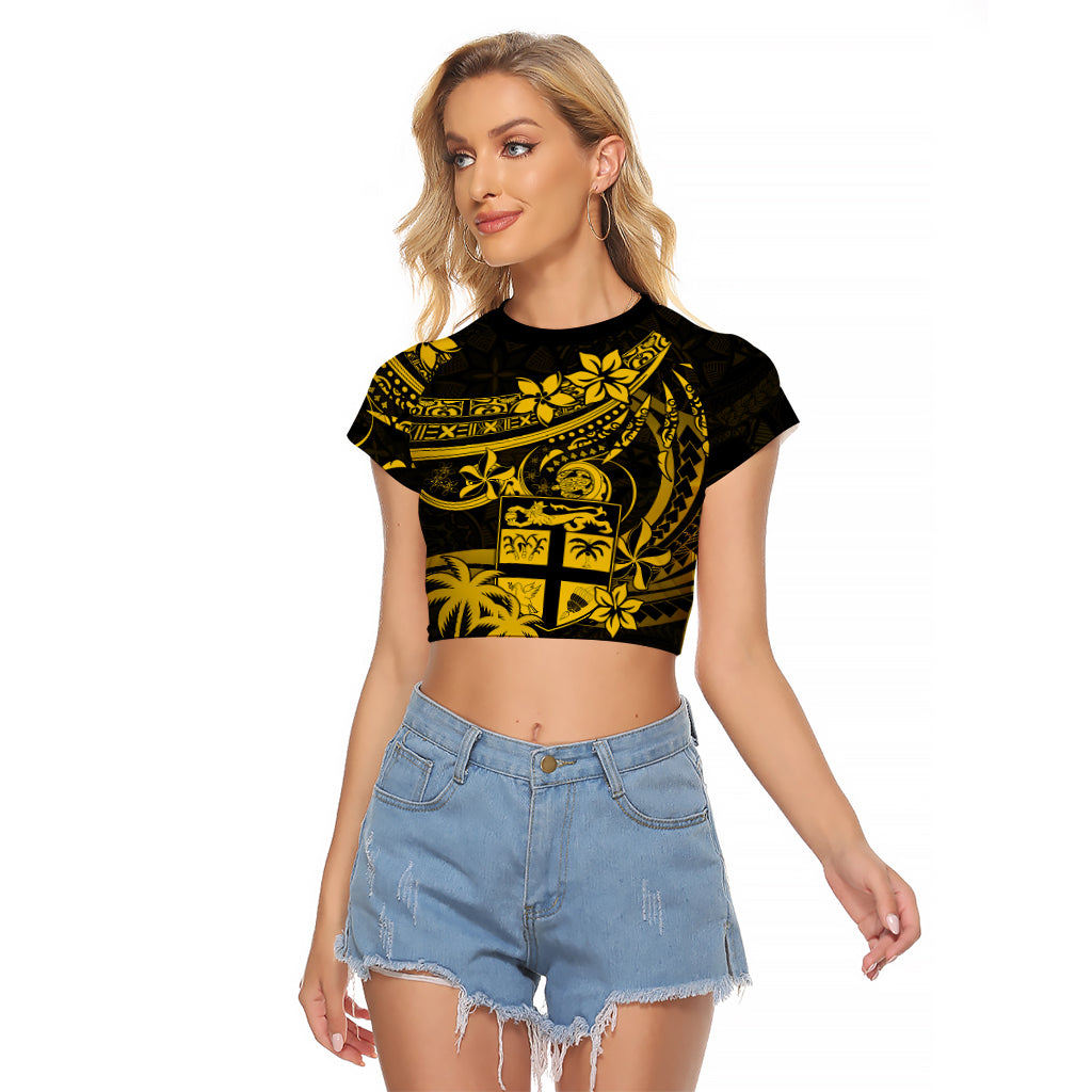 Fiji Islands Raglan Cropped T Shirt Coat of Arms Fijian Flower Polynesian Pattern - Yellow LT9 Female Yellow - Polynesian Pride