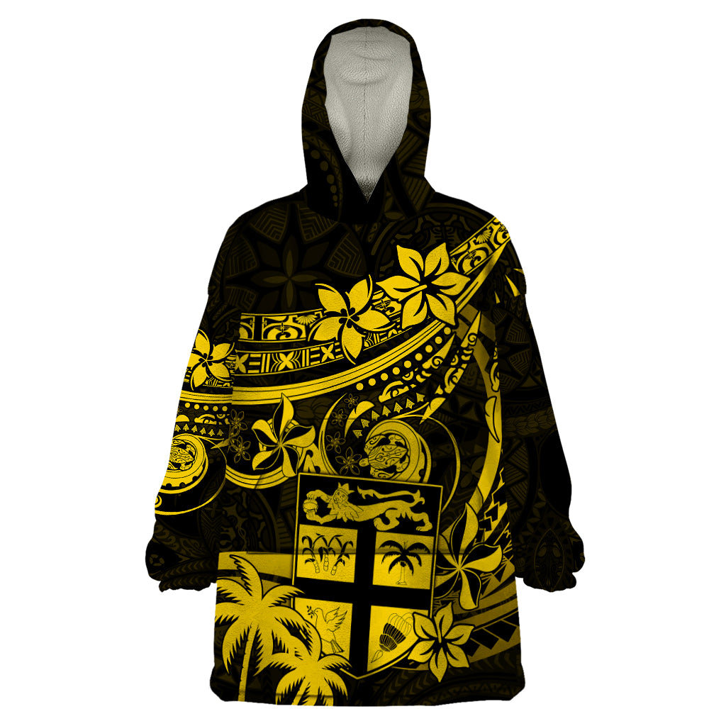 Fiji Islands Wearable Blanket Hoodie Coat of Arms Fijian Flower Polynesian Pattern - Yellow LT9 One Size Yellow - Polynesian Pride