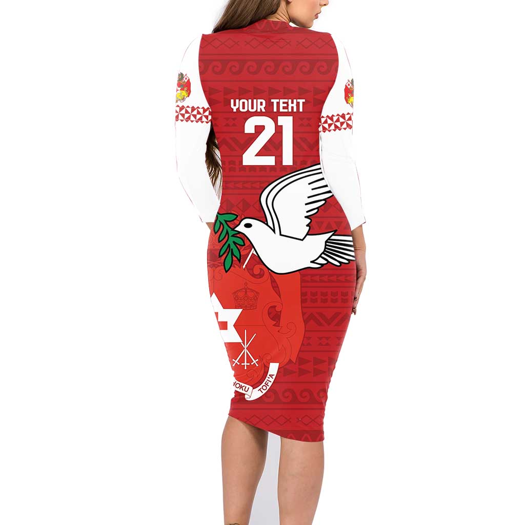 Custom Tonga Rugby Family Matching Long Sleeve Bodycon Dress and Hawaiian Shirt Mate Maa Kupesi Style