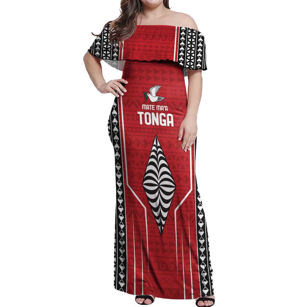 Custom Tonga Rugby Off Shoulder Maxi Dress Mate Maa Kupesi Style