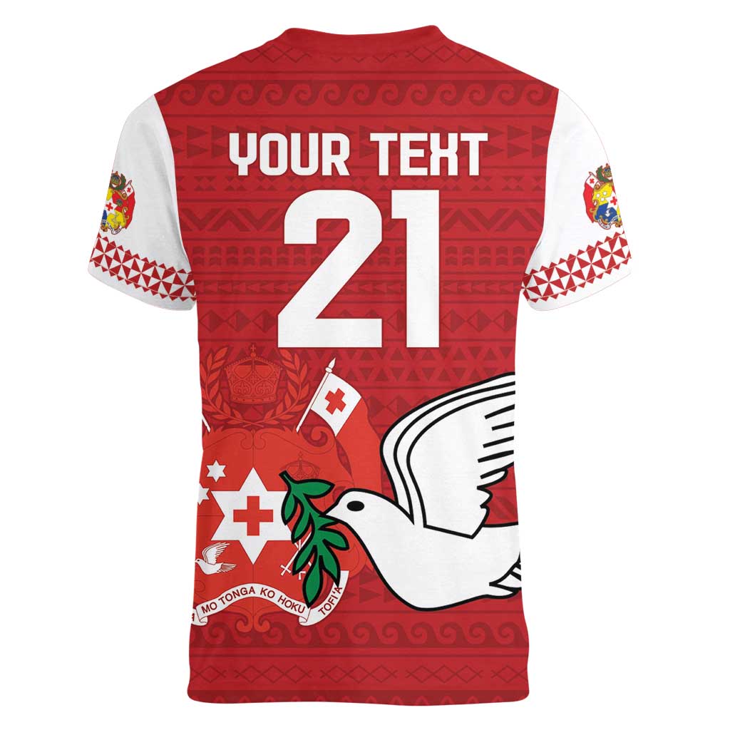Custom Tonga Rugby Women V-Neck T-Shirt Mate Maa Kupesi Style LT9 - Polynesian Pride
