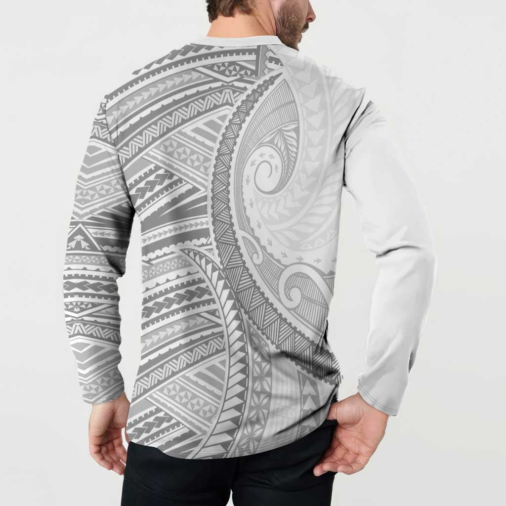 American Samoa White Sunday Button Sweatshirt Polynesian Lotu Tamaiti - Polynesian Pride