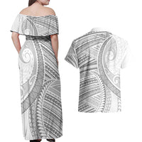 American Samoa White Sunday Couples Matching Off Shoulder Maxi Dress and Hawaiian Shirt Polynesian Lotu Tamaiti - Polynesian Pride