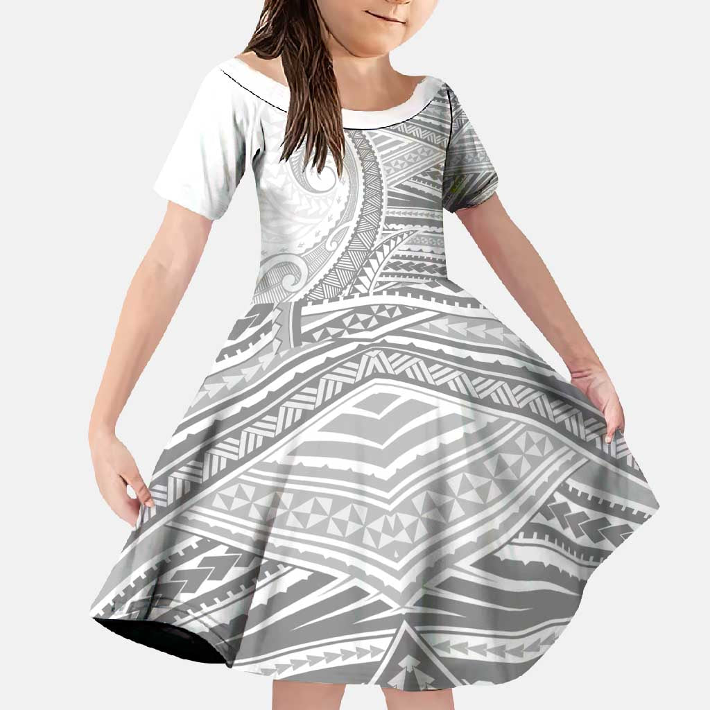 American Samoa White Sunday Family Matching Long Sleeve Bodycon Dress and Hawaiian Shirt Polynesian Lotu Tamaiti - Polynesian Pride