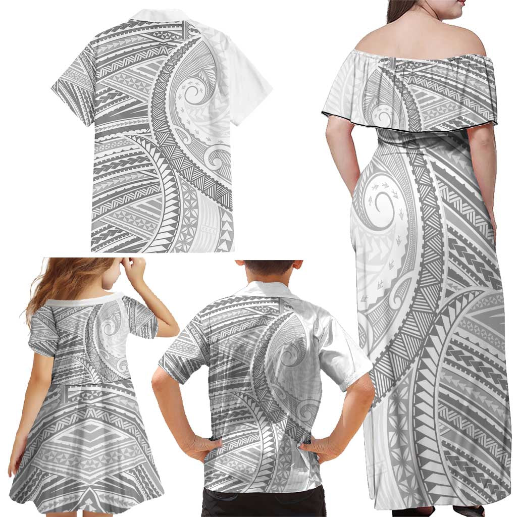 American Samoa White Sunday Family Matching Off Shoulder Maxi Dress and Hawaiian Shirt Polynesian Lotu Tamaiti - Polynesian Pride
