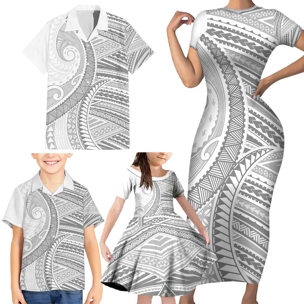American Samoa White Sunday Family Matching Short Sleeve Bodycon Dress and Hawaiian Shirt Polynesian Lotu Tamaiti - Polynesian Pride