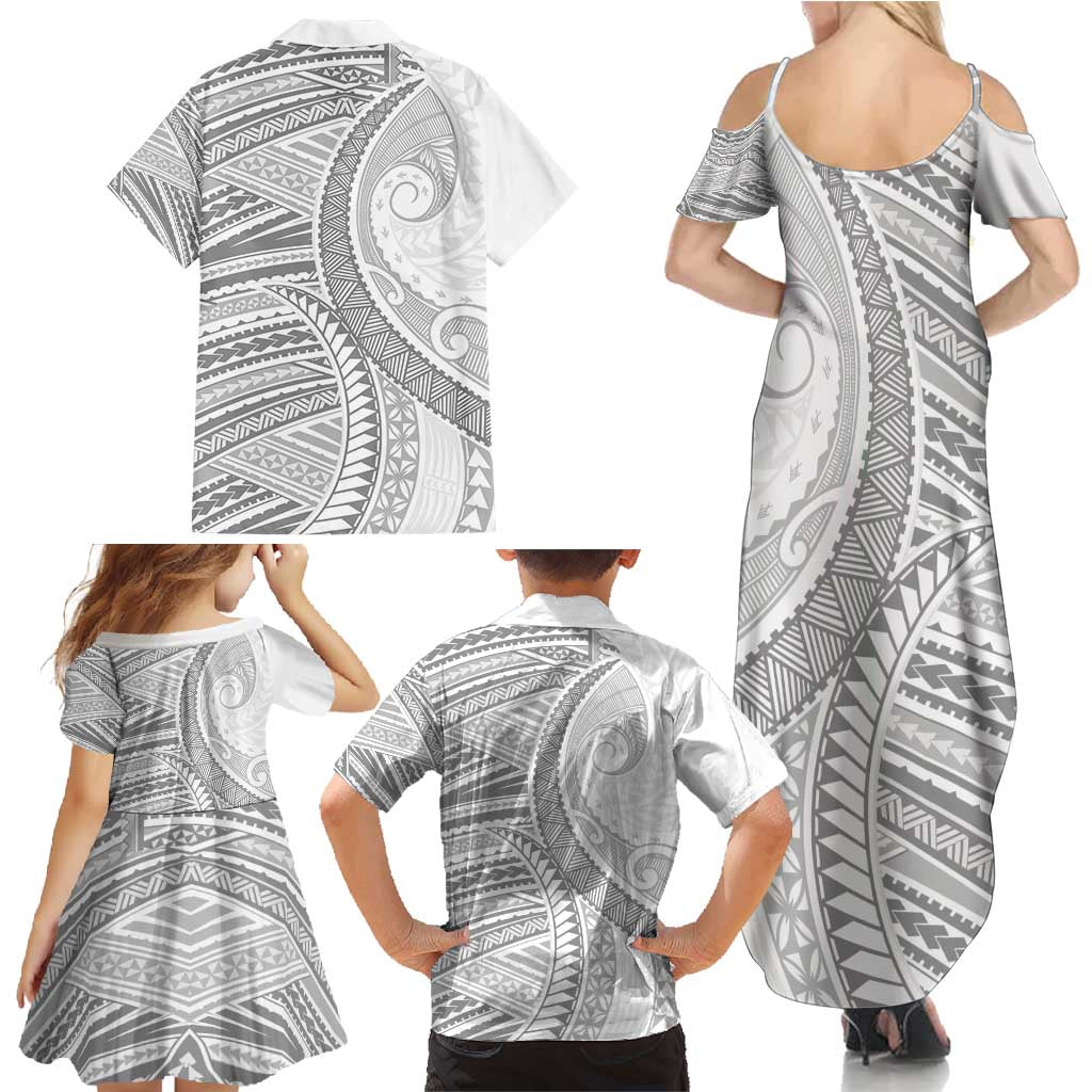 American Samoa White Sunday Family Matching Summer Maxi Dress and Hawaiian Shirt Polynesian Lotu Tamaiti - Polynesian Pride