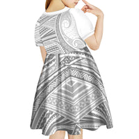 American Samoa White Sunday Kid Short Sleeve Dress Polynesian Lotu Tamaiti - Polynesian Pride