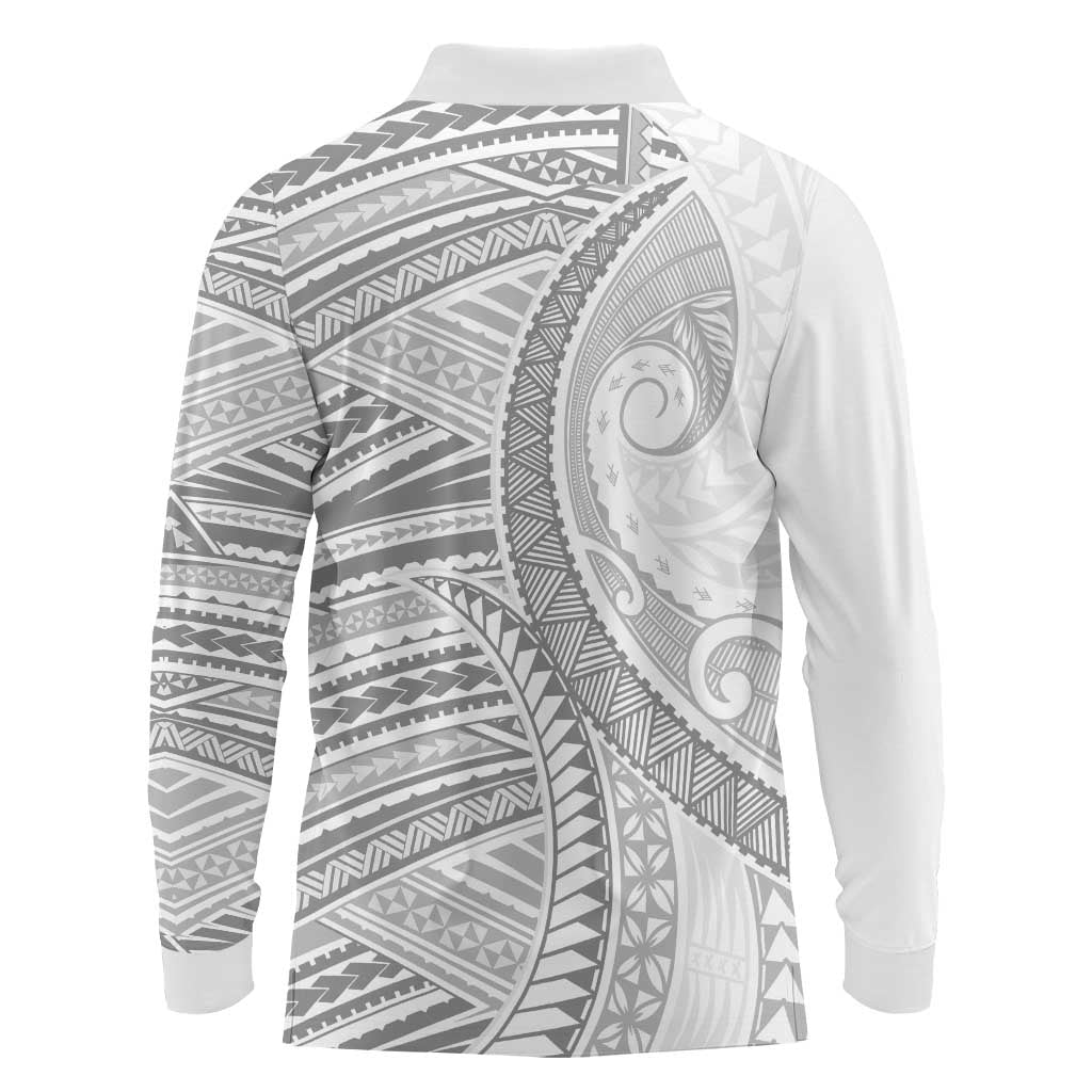 American Samoa White Sunday Long Sleeve Polo Shirt Polynesian Lotu Tamaiti - Polynesian Pride