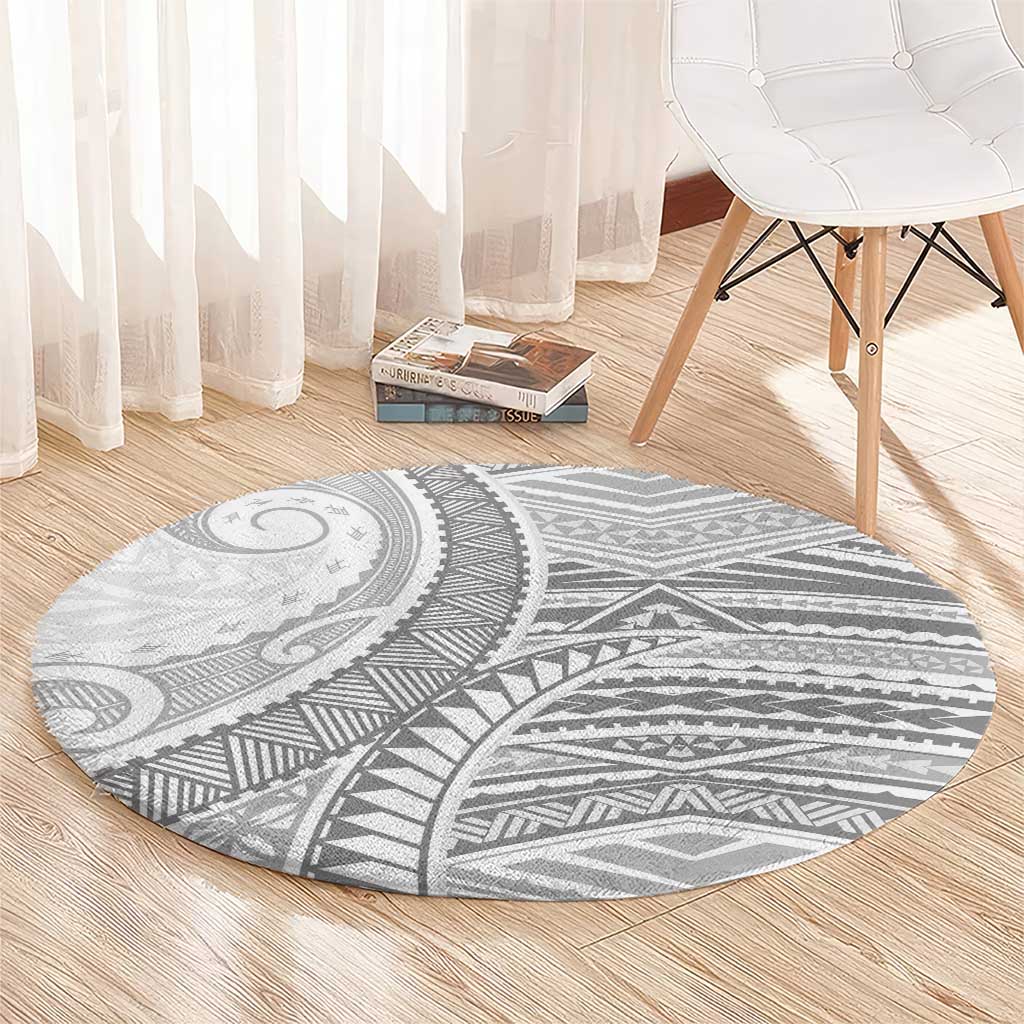 American Samoa White Sunday Round Carpet Polynesian Lotu Tamaiti - Polynesian Pride