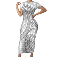 American Samoa White Sunday Short Sleeve Bodycon Dress Polynesian Lotu Tamaiti - Polynesian Pride